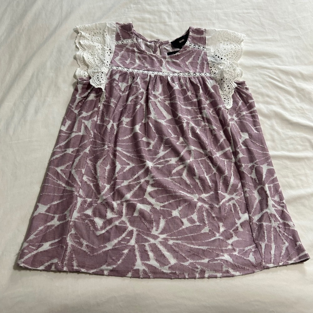 Rain Mauve White Eyelet Lace Flutter Sleeve Burnout Leaf Top OR5078 Small NEW